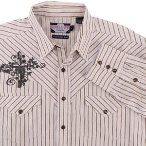 Vintage Brooks & Dunn Panhandle Slim Mens Large Striped Cross Western Snap Shirt